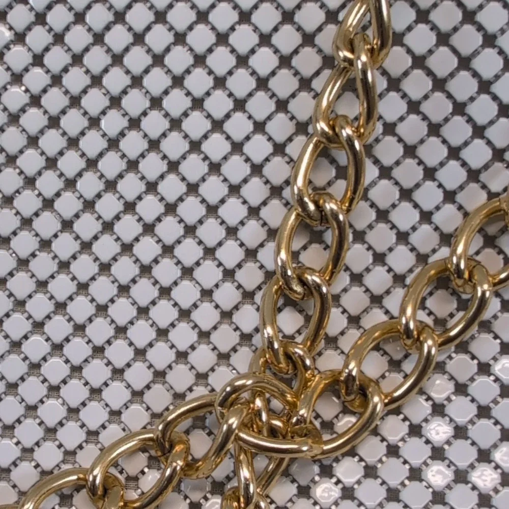 Vintage 60's/70's White Metal Tiled Shoulder Bag Gold Tone Chain Strap Zip